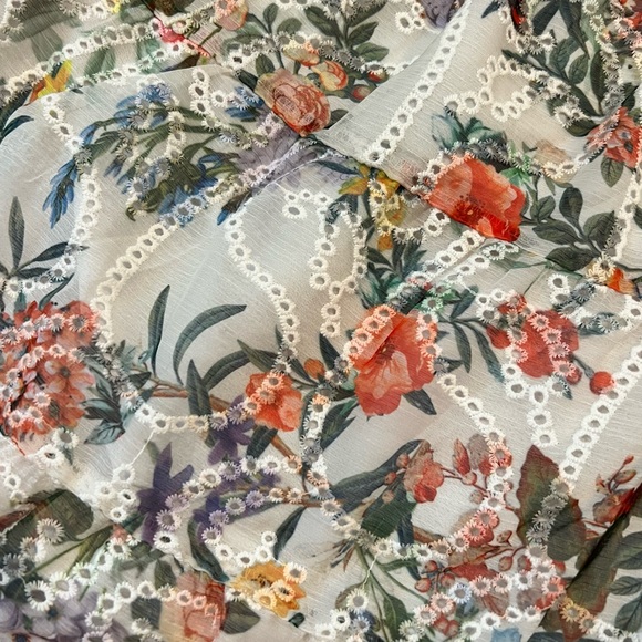 Alice + Olivia | Rowa Smocked Eyelet Floral & Butterfly Blouse, Size XS - Picture 10 of 14